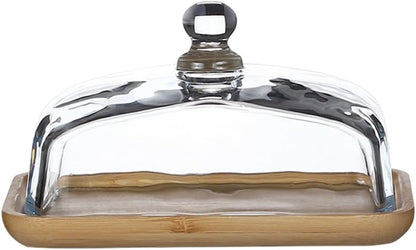 Mini Cake Stand with Glass Dome - Wooden Serving Board for Cupcakes Cheese - Butter Dome as Kitchen V1258-DP02-BOL-551