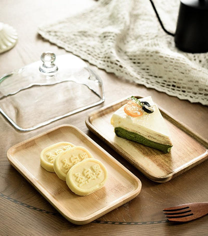 Mini Cake Stand with Glass Dome - Wooden Serving Board for Cupcakes Cheese - Butter Dome as Kitchen V1258-DP02-BOL-551
