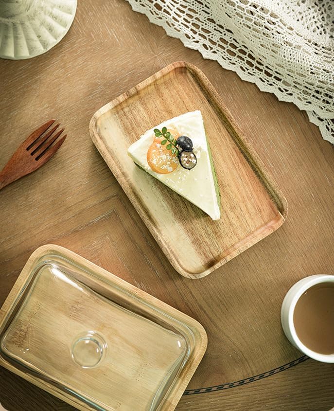 Mini Cake Stand with Glass Dome - Wooden Serving Board for Cupcakes Cheese - Butter Dome as Kitchen V1258-DP02-BOL-551