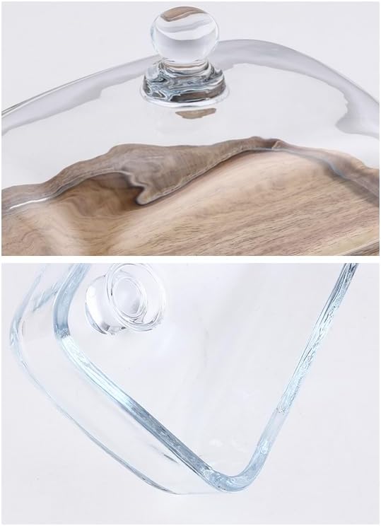 Mini Cake Stand with Glass Dome - Wooden Serving Board for Cupcakes Cheese - Butter Dome as Kitchen V1258-DP02-BOL-551