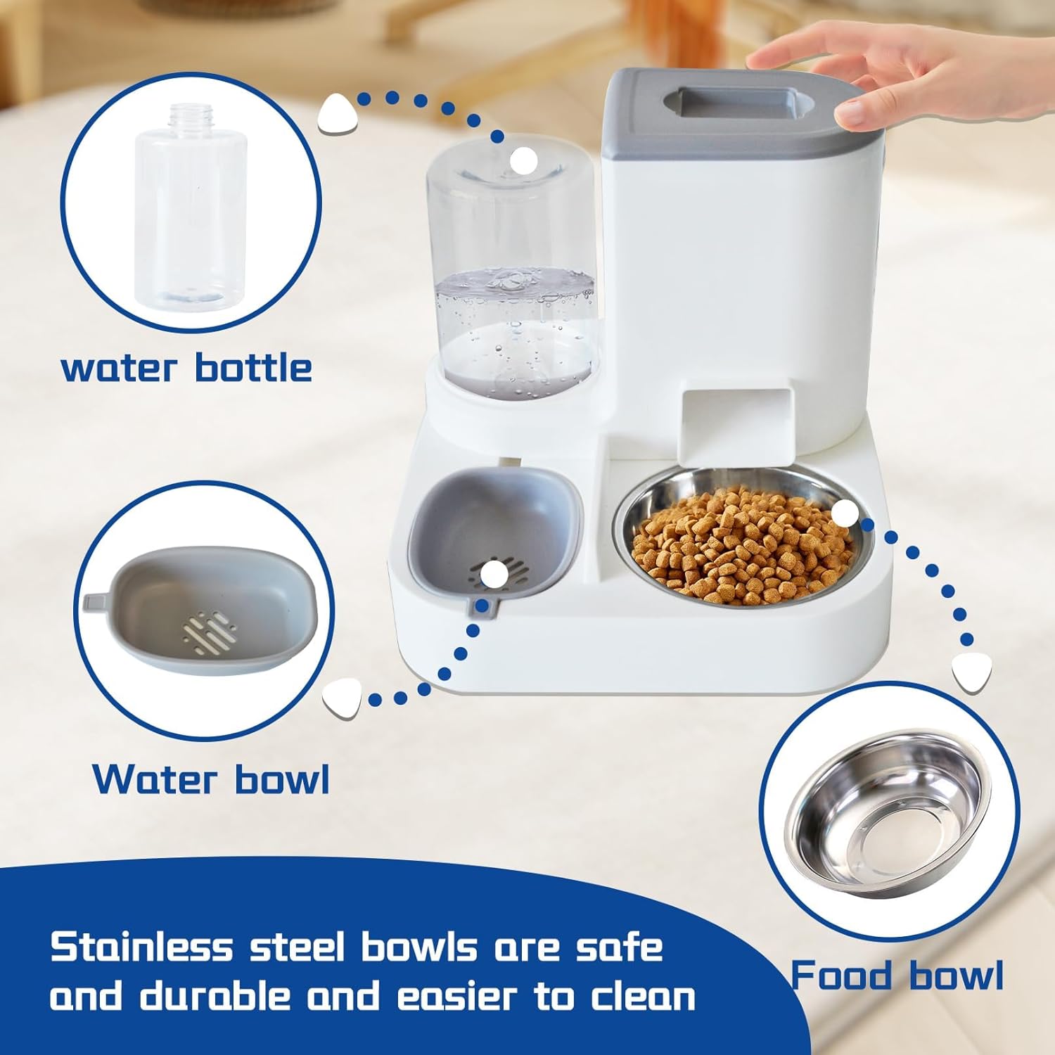 Automatic Pet Feeder and Water Bowl for Dogs and Cats - Grey - 1 Piece V1258-DP02-BOL-552