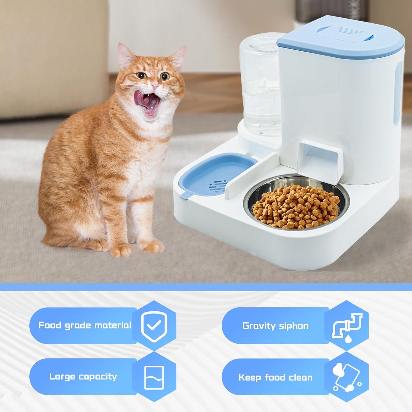 Automatic Pet Feeder and Water Bowl for Dogs and Cats - Blue V1258-DP02-BOL-553