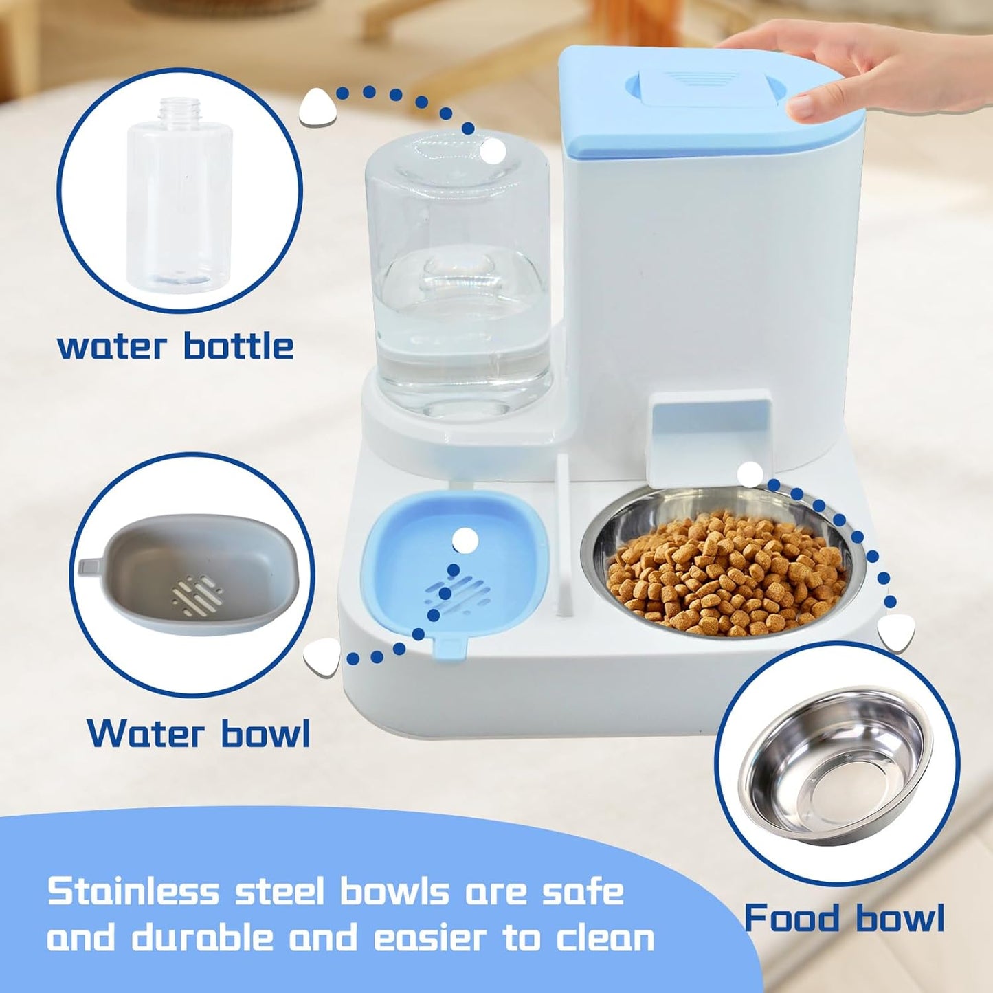 Automatic Pet Feeder and Water Bowl for Dogs and Cats - Blue V1258-DP02-BOL-553