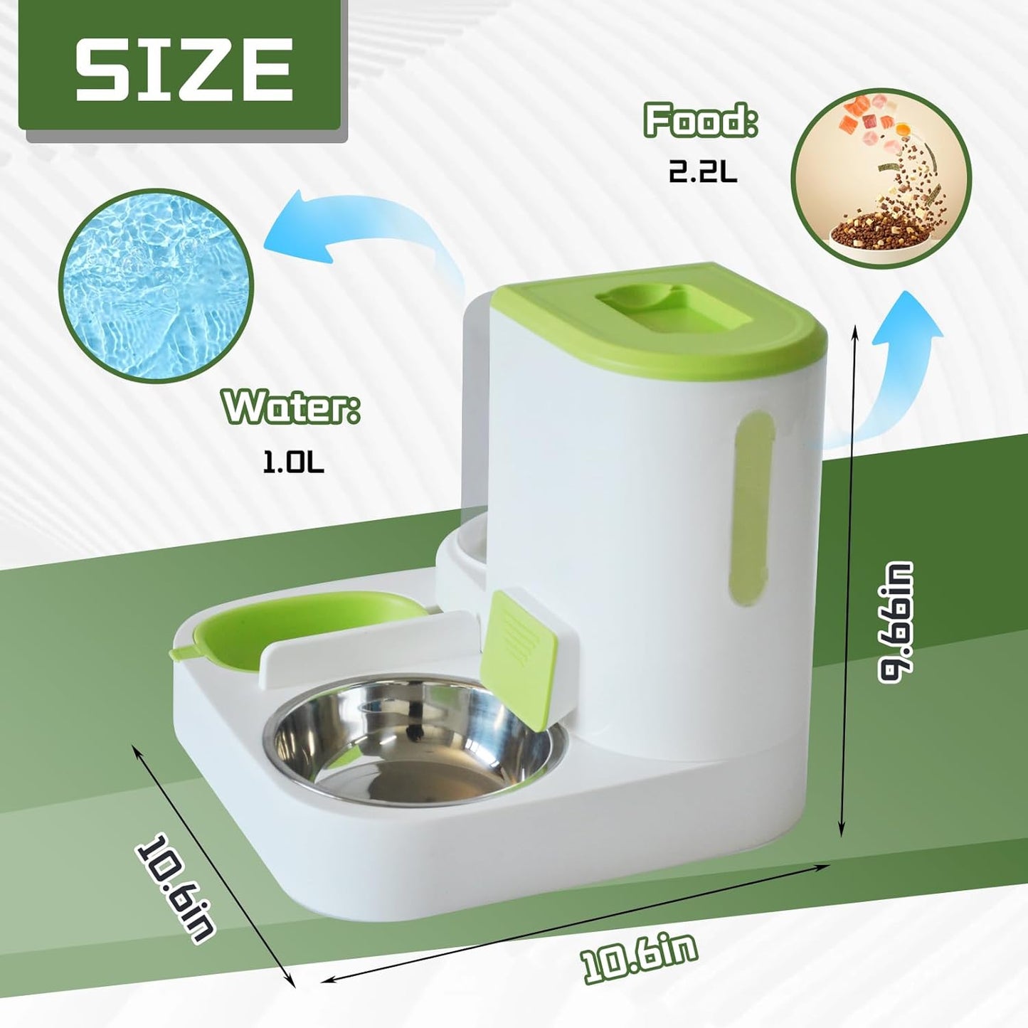 Automatic Pet Feeder 1 Piece Dog Cat Food Bowl Water Bowl Green V1258-DP02-BOL-554