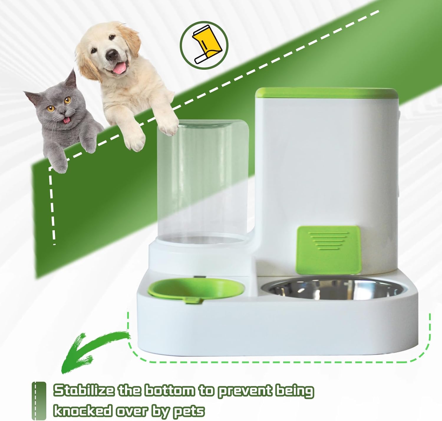 Automatic Pet Feeder 1 Piece Dog Cat Food Bowl Water Bowl Green V1258-DP02-BOL-554