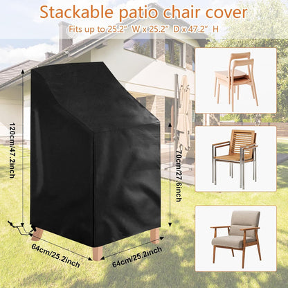 2 Pack Waterproof Outdoor Furniture Covers for Garden Cushions Stacking Chairs Black V1258-DP02-BOL-558