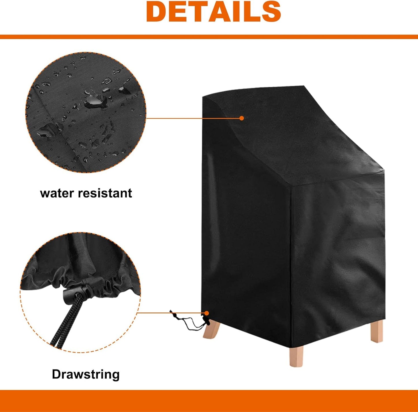 2 Pack Waterproof Outdoor Furniture Covers for Garden Cushions Stacking Chairs Black V1258-DP02-BOL-558