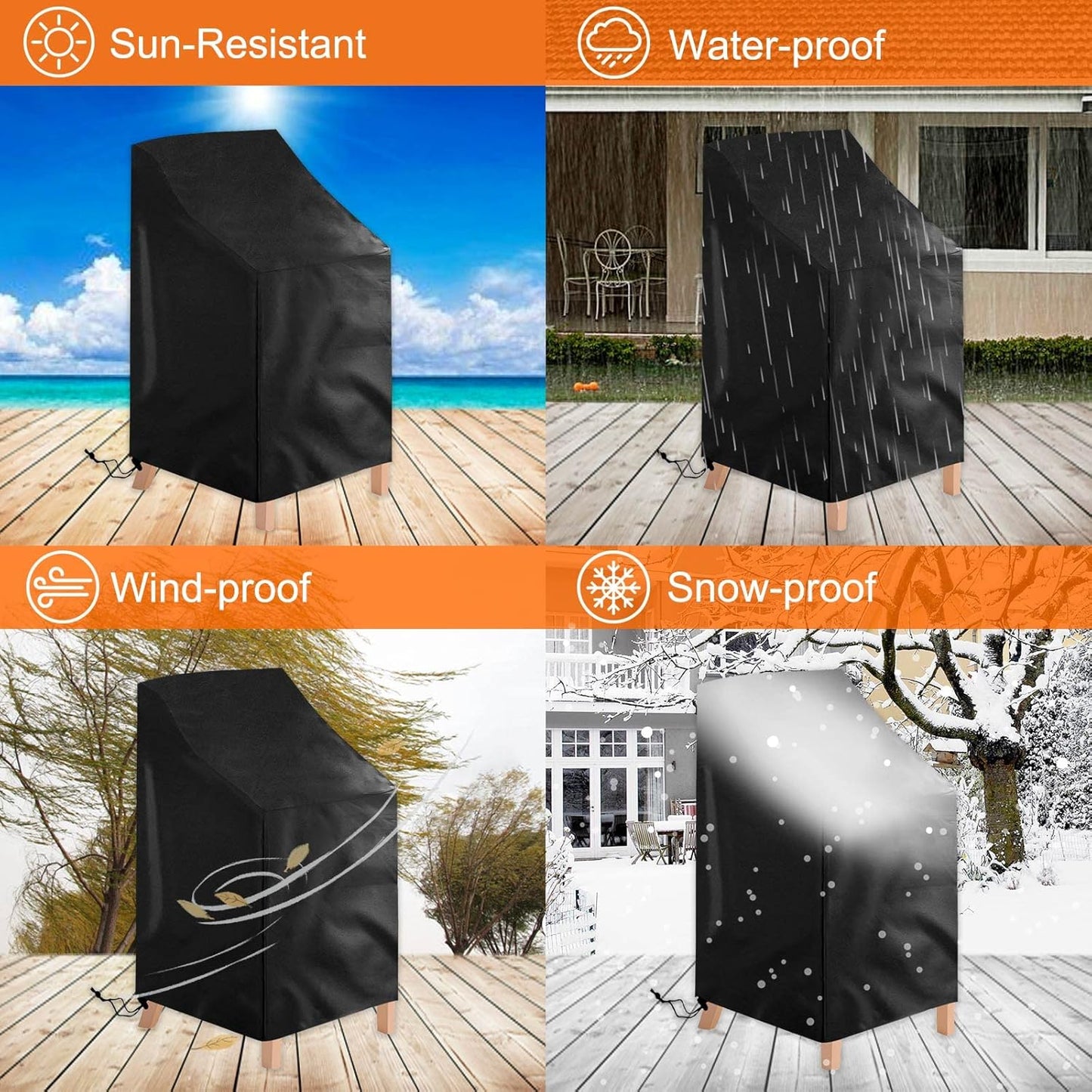 2 Pack Waterproof Outdoor Furniture Covers for Garden Cushions Stacking Chairs Black V1258-DP02-BOL-558