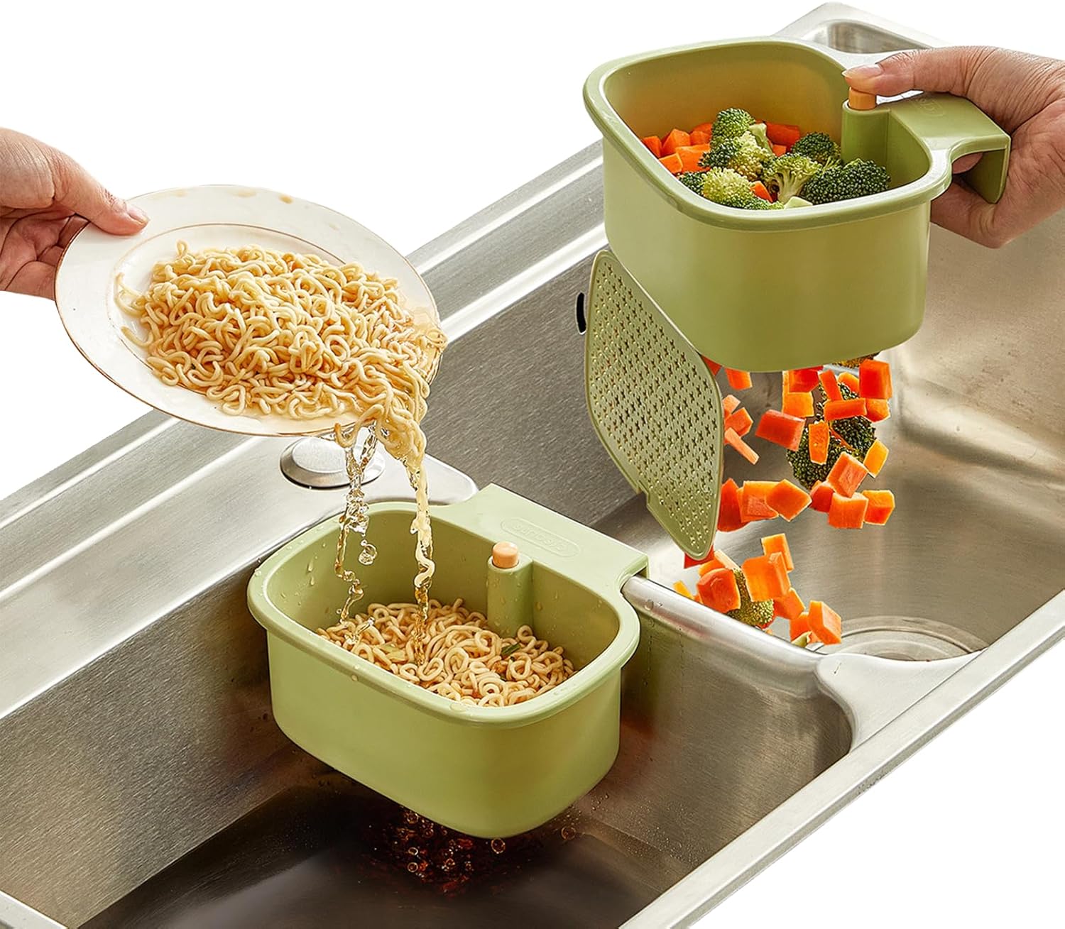 Green Multi-Functional Hanging Food Strainer for Sinks One Touch Release Screen Auto-Dump Kitchen Waste V1258-DP02-BOL-56