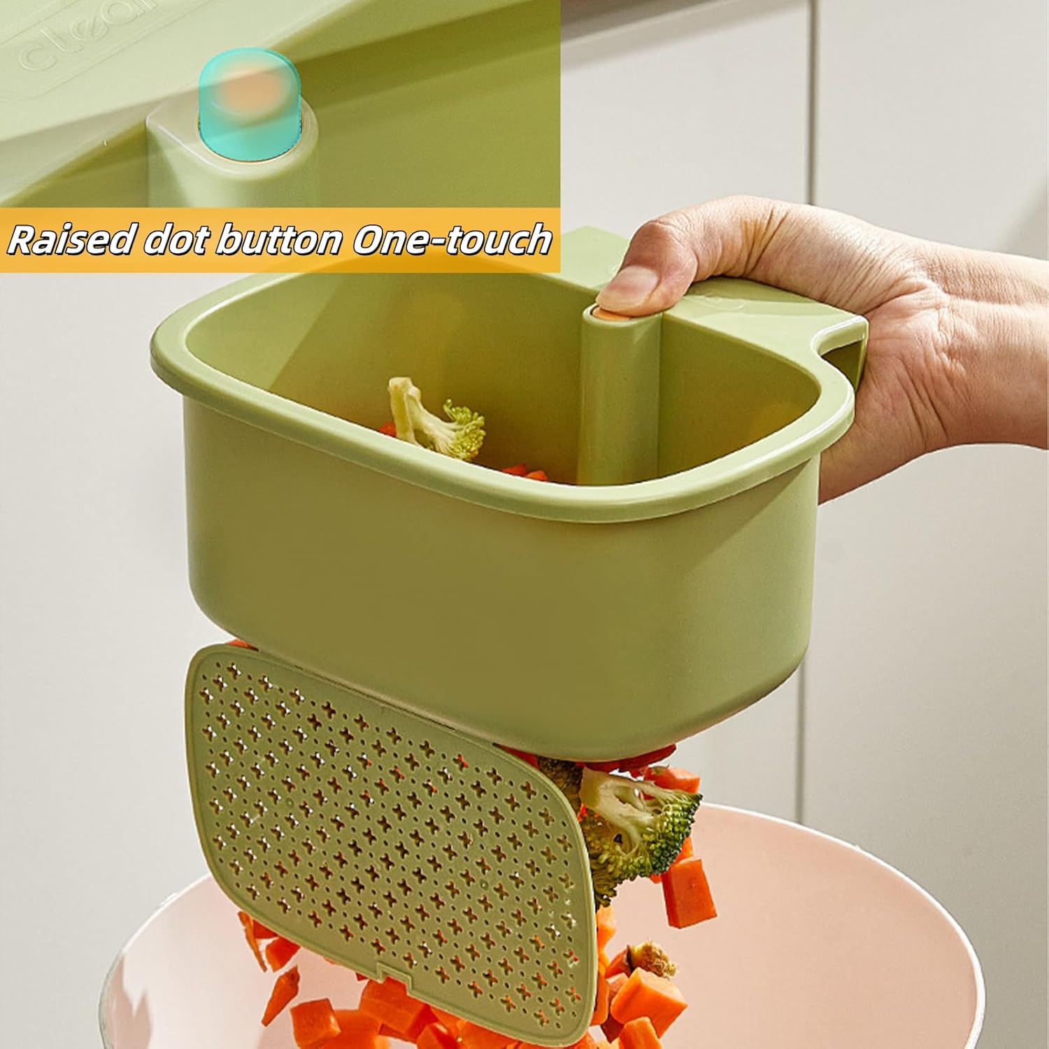 Green Multi-Functional Hanging Food Strainer for Sinks One Touch Release Screen Auto-Dump Kitchen Waste V1258-DP02-BOL-56