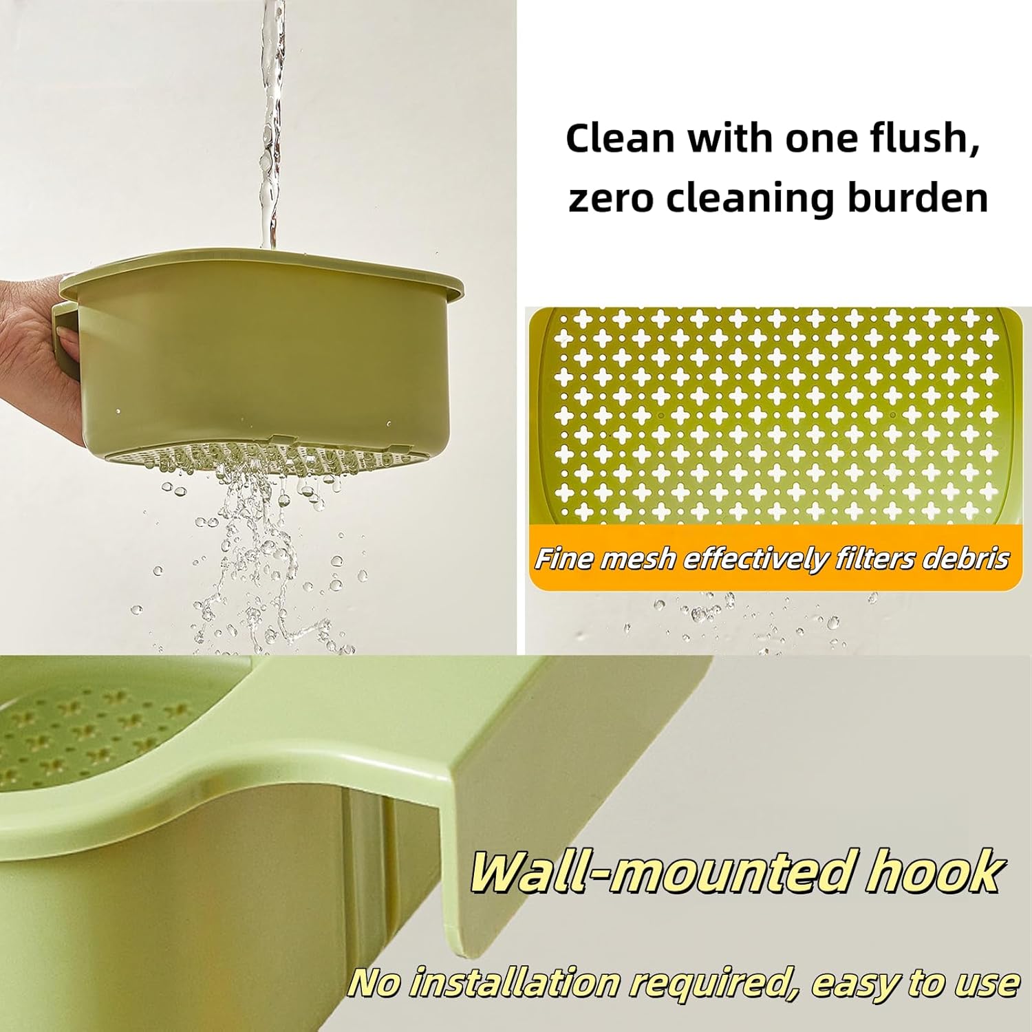 Green Multi-Functional Hanging Food Strainer for Sinks One Touch Release Screen Auto-Dump Kitchen Waste V1258-DP02-BOL-56