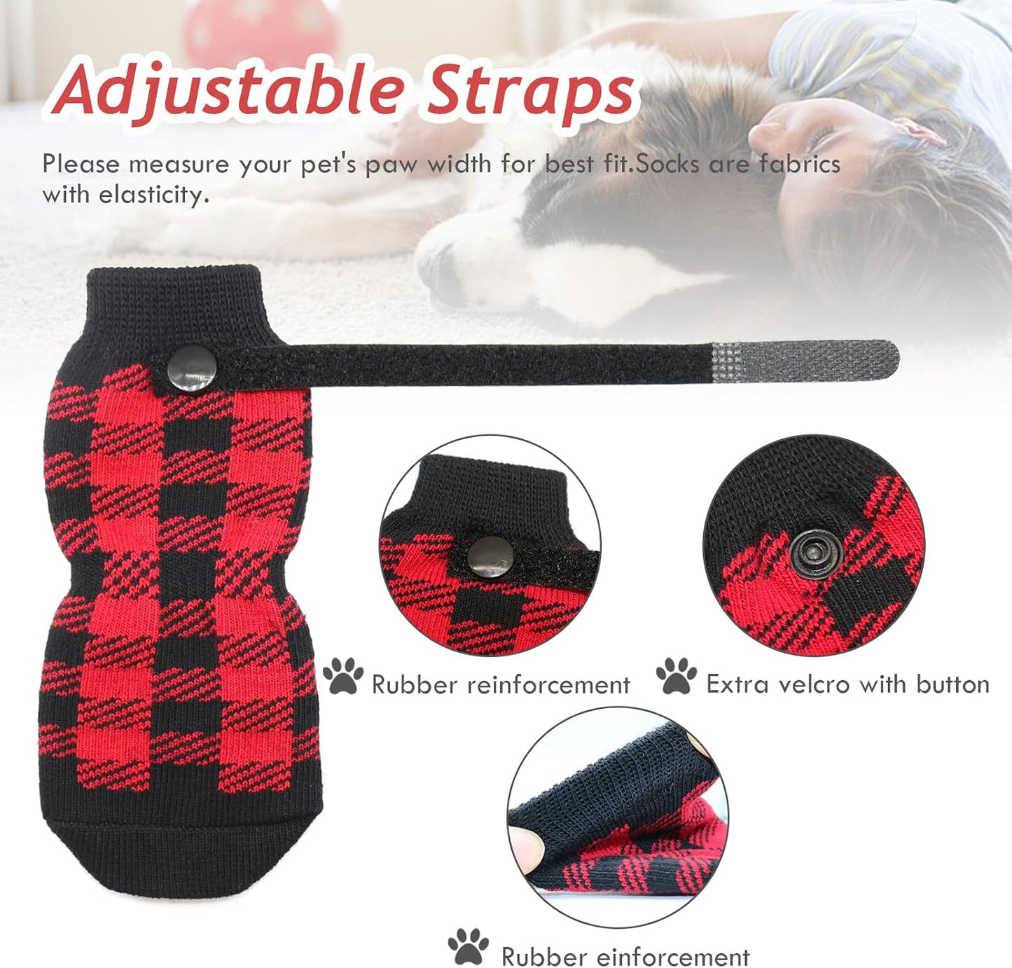 Dog Socks Size S Red Anti-Slip Pet Paw Protectors for Indoor Use V1258-DP02-BOL-561
