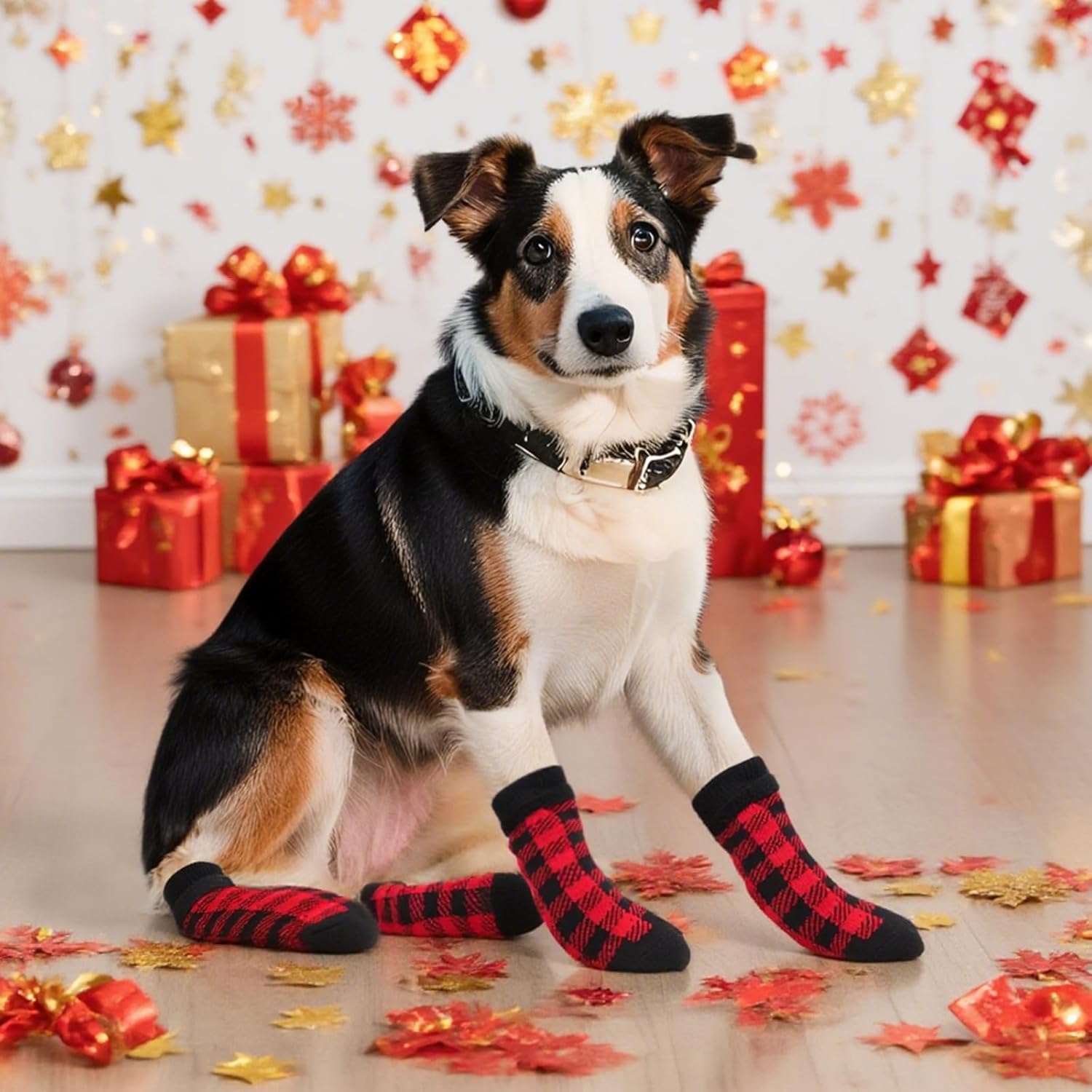Dog Socks Size S Red Anti-Slip Pet Paw Protectors for Indoor Use V1258-DP02-BOL-561