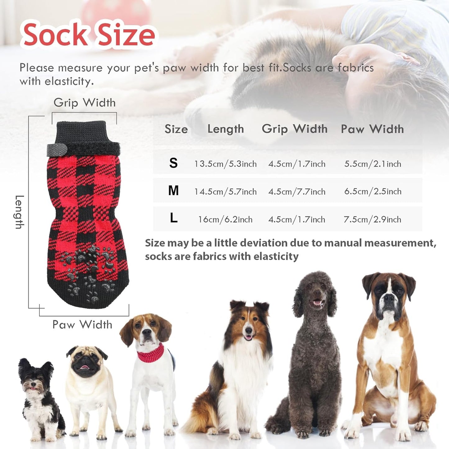 Dog Socks Size M Anti-Slip Pet Paw Protectors Red for Dogs V1258-DP02-BOL-562