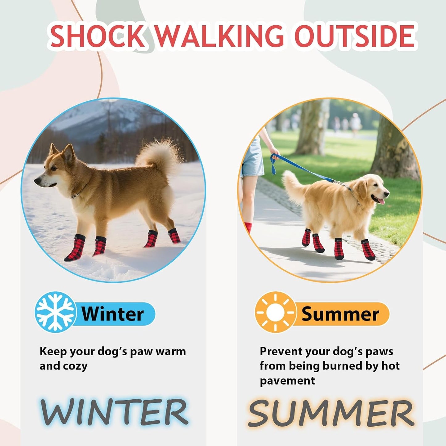 Dog Socks Size M Anti-Slip Pet Paw Protectors Red for Dogs V1258-DP02-BOL-562