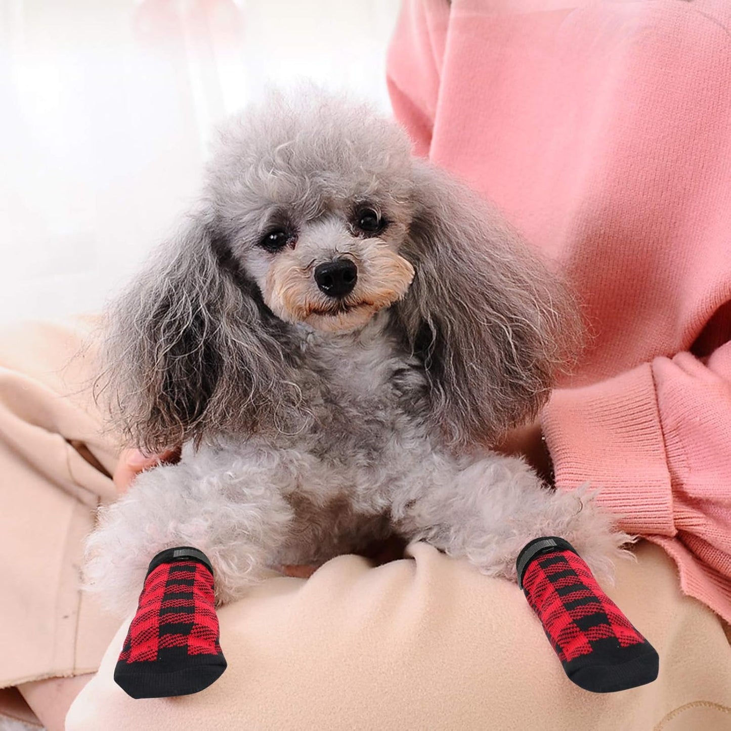 Dog Socks Size M Anti-Slip Pet Paw Protectors Red for Dogs V1258-DP02-BOL-562