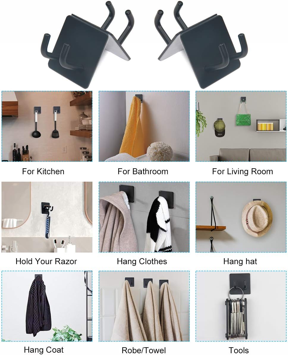 2 Pack Black Stainless Steel Non-Slip Self-Adhesive Bathroom Towel Holders V1258-DP02-BOL-578