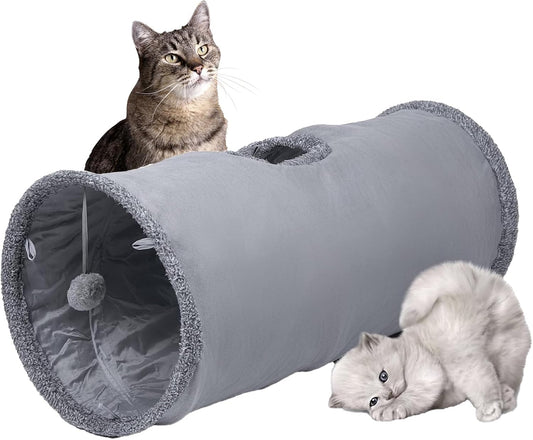 Cat Play Tunnel - 1 Piece - Indoor Outdoor Pet Play Tube - Crawl Tunnel - Play House - Grey V1258-DP02-BOL-581