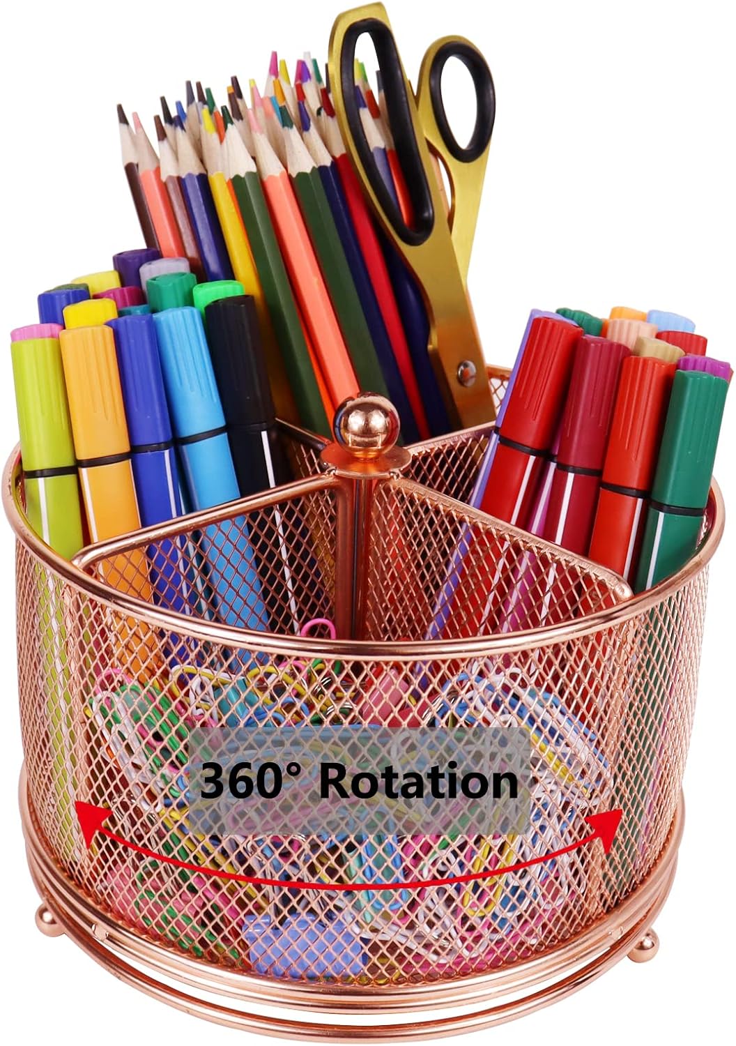 17x17x13cm Rose Gold Metal Mesh Desk Organizer Office Supplies Storage V1258-DP02-BOL-594
