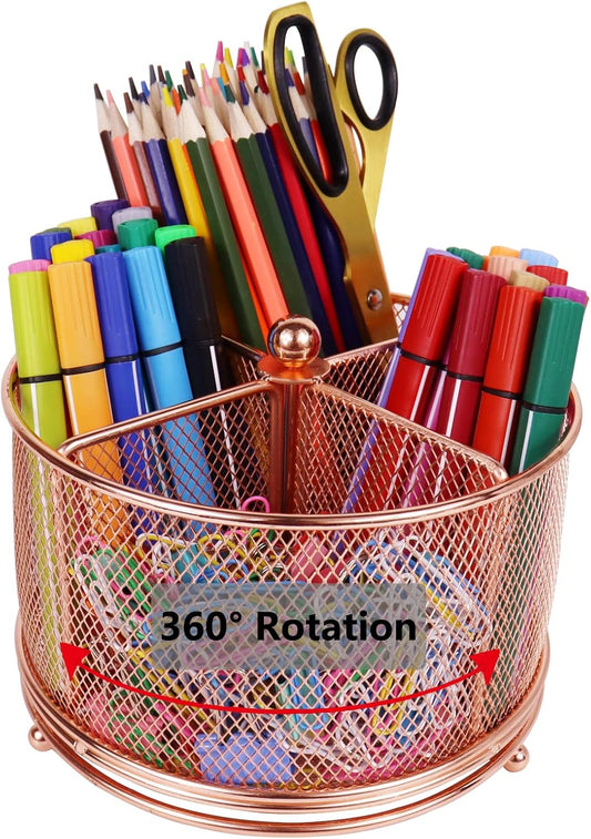 17x17x13cm Rose Gold Metal Mesh Desk Organizer Office Supplies Storage V1258-DP02-BOL-594