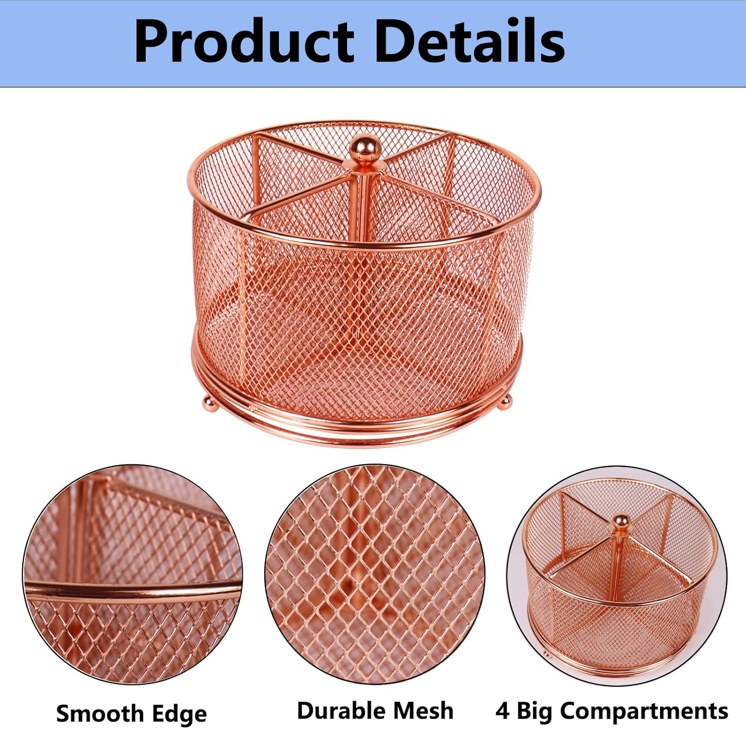 17x17x13cm Rose Gold Metal Mesh Desk Organizer Office Supplies Storage V1258-DP02-BOL-594