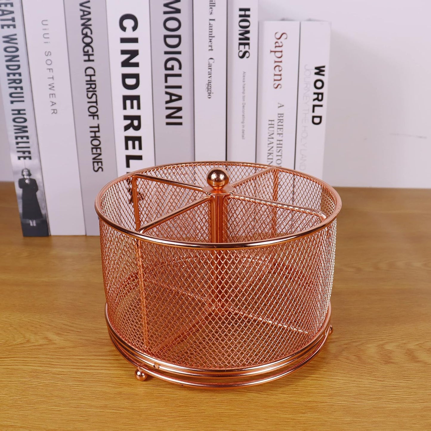 17x17x13cm Rose Gold Metal Mesh Desk Organizer Office Supplies Storage V1258-DP02-BOL-594