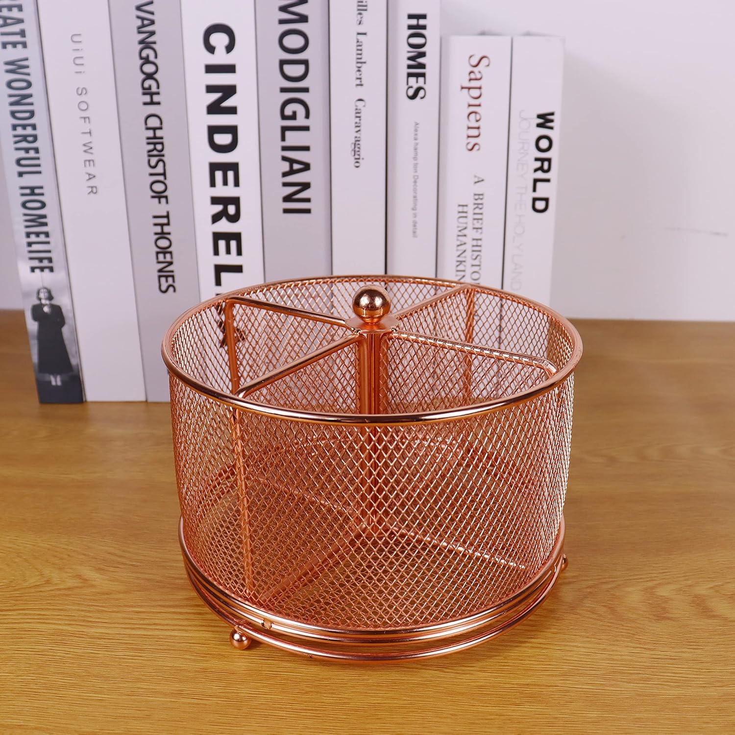 17x17x13cm Rose Gold Metal Mesh Desk Organizer Office Supplies Storage V1258-DP02-BOL-594