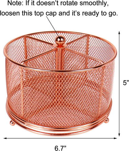 17x17x13cm Rose Gold Metal Mesh Desk Organizer Office Supplies Storage V1258-DP02-BOL-594