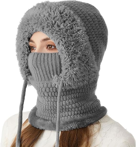 Women's 3-in-1 Beanie with Neck Protection One Size Grey V1258-DP02-BOL-596
