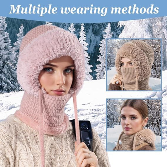 3-in-1 Women's Beanie Hat with Neck Warmer One Size Khaki V1258-DP02-BOL-597
