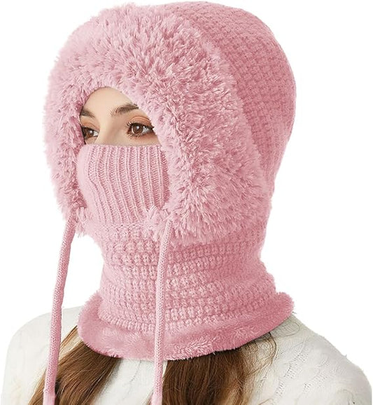 Women's 3-in-1 Beanie with Neck Protection One Size Pink V1258-DP02-BOL-598