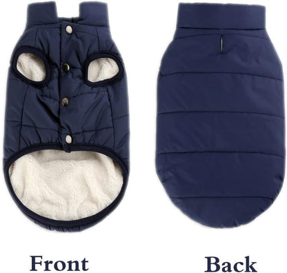 Winter Dog Coat Warm Pet Jacket for Cold Weather Marine Blue Size M V1258-DP02-BOL-599