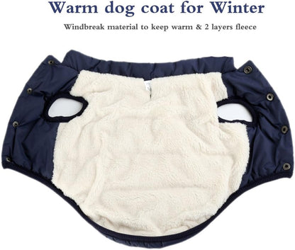 Winter Dog Coat Warm Pet Jacket for Cold Weather Marine Blue Size M V1258-DP02-BOL-599