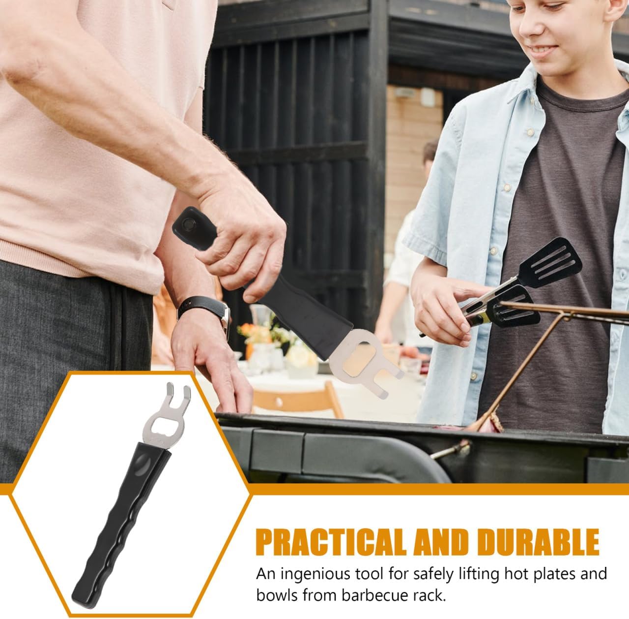 1 Piece Cast Iron & Stainless Steel Grill Lifter Tool - Heavy Duty BBQ Accessory for Safe Grill Movement V1258-DP02-BOL-6