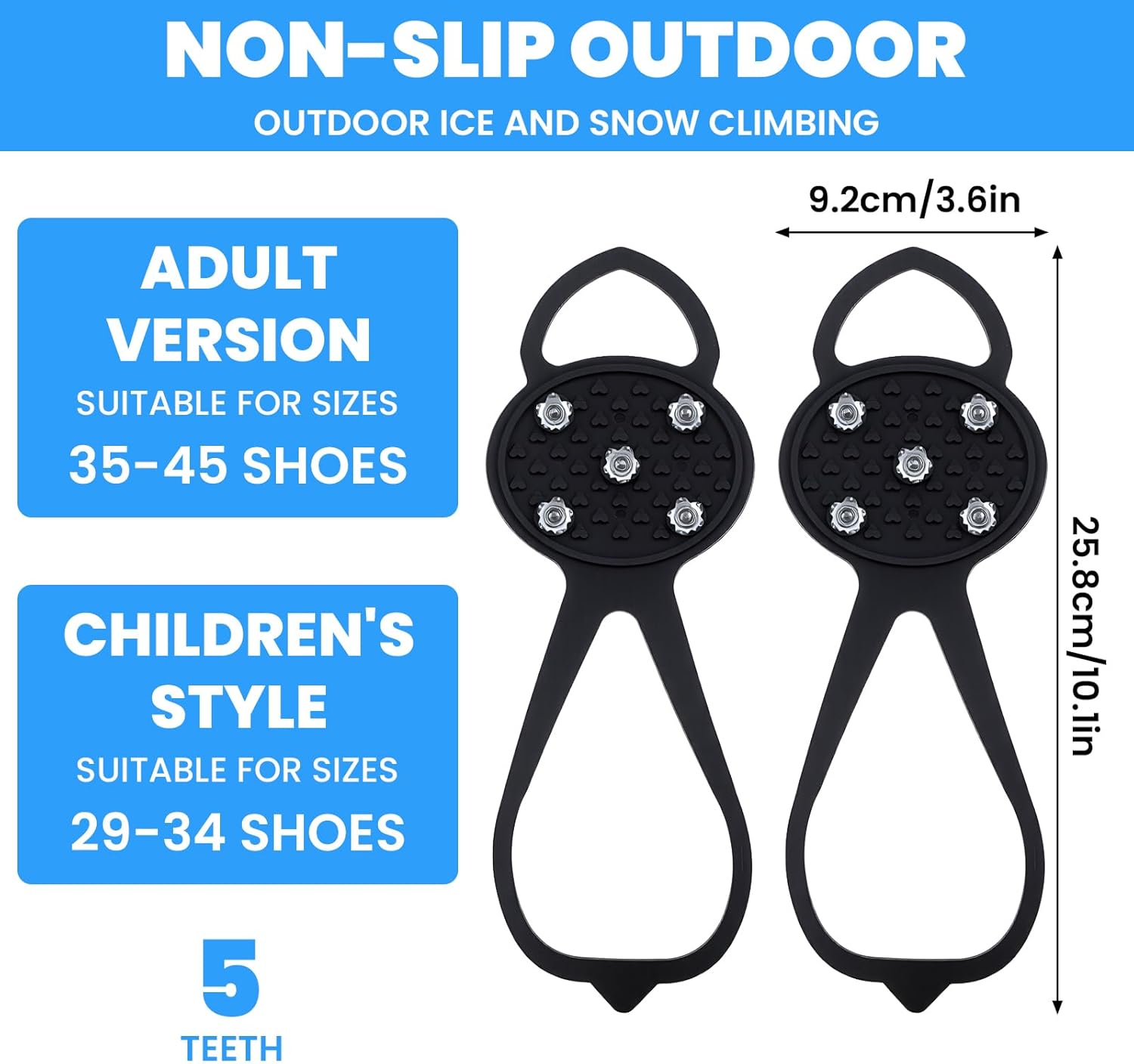 Anti-Slip Spikes Crampons with 5 Steel Teeth 2 Pairs for Traction on Ice and Snow V1258-DP02-BOL-620
