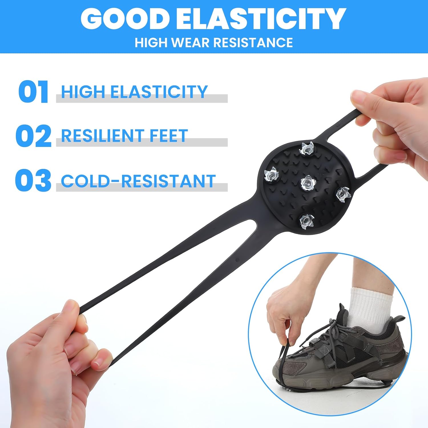 Anti-Slip Spikes Crampons with 5 Steel Teeth 2 Pairs for Traction on Ice and Snow V1258-DP02-BOL-620