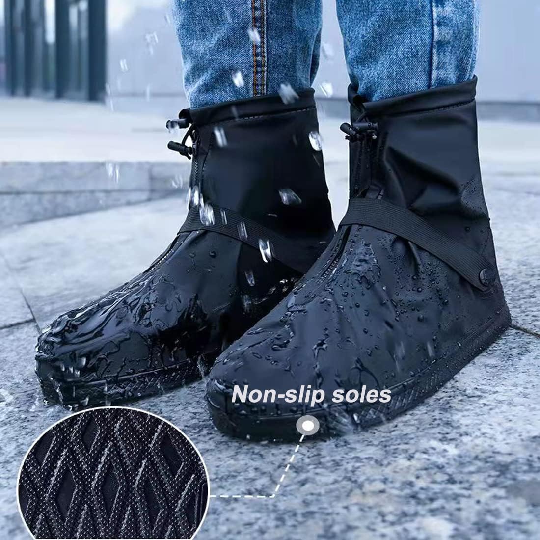 Waterproof Reusable Overboots Anti Slip Size 43-45 Black 1 Pair V1258-DP02-BOL-623