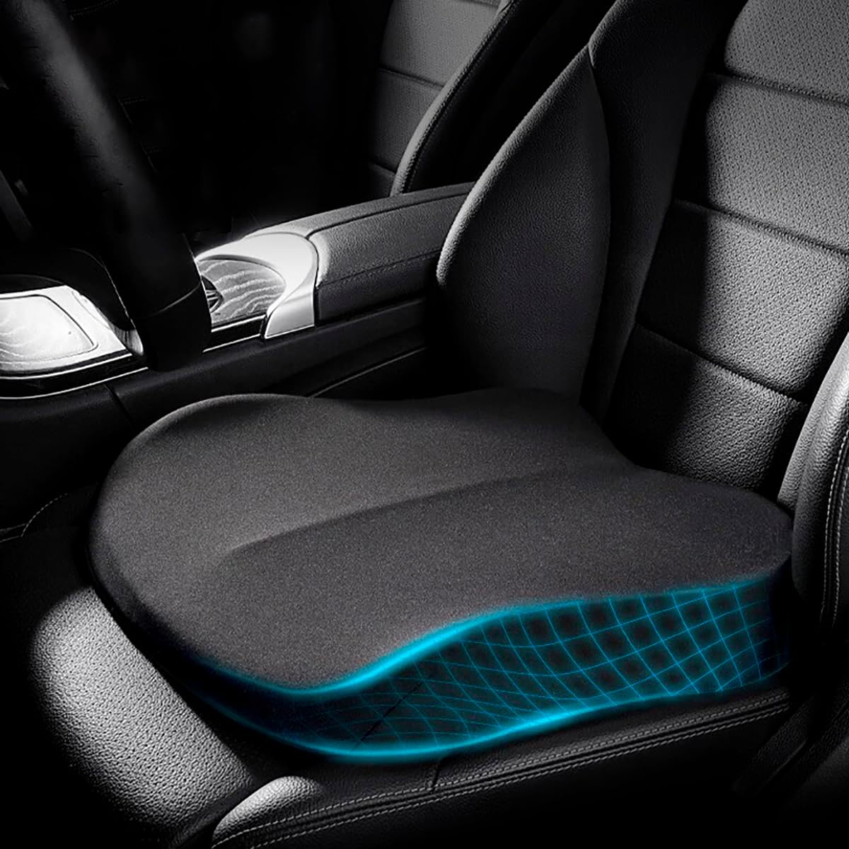 Memory Foam Car Seat Cushion 42x42x10cm Black - Comfortable Supportive Auto Seat Pillow for Enhanced Driving V1258-DP02-BOL-628