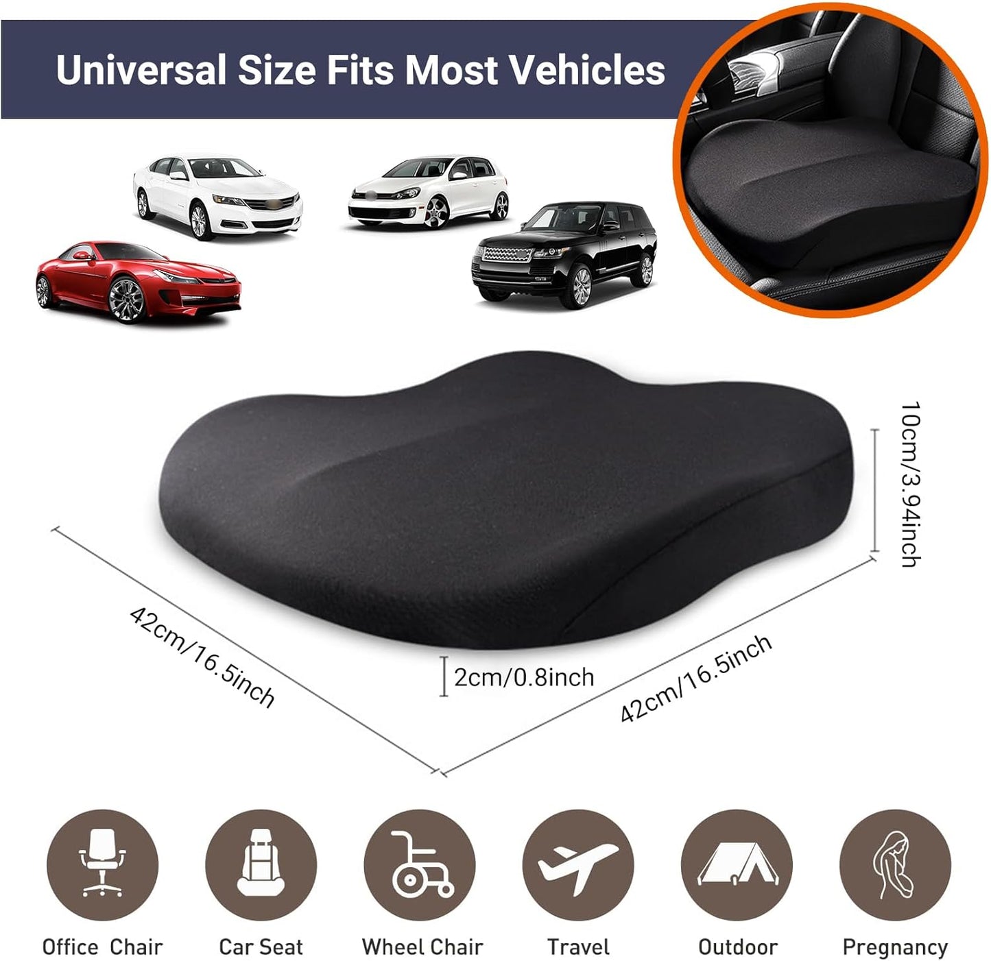 Memory Foam Car Seat Cushion 42x42x10cm Pink - Comfortable Support for Auto Seats V1258-DP02-BOL-629