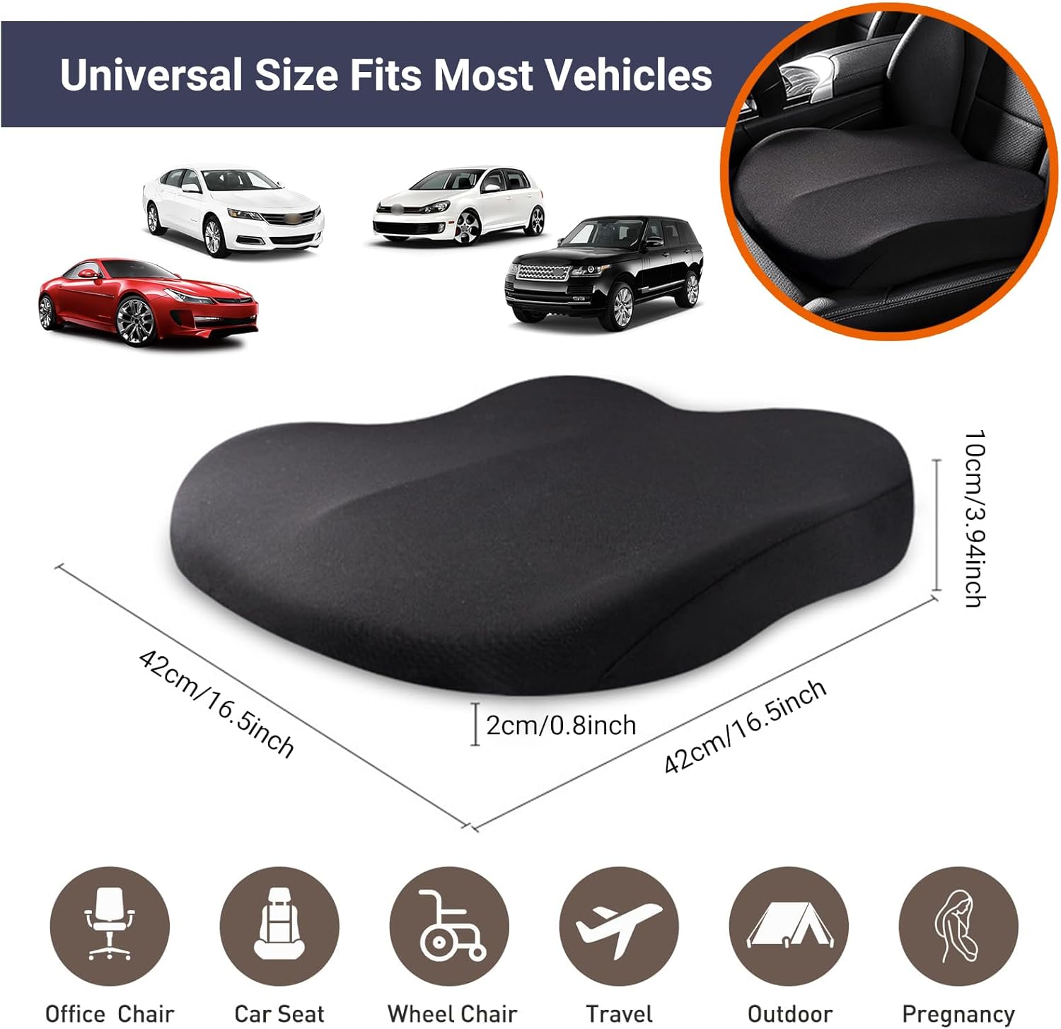 Car Seat Cushion Memory Foam 42x42x10cm Blue Comfort Support Pad for Vehicle Seats V1258-DP02-BOL-630