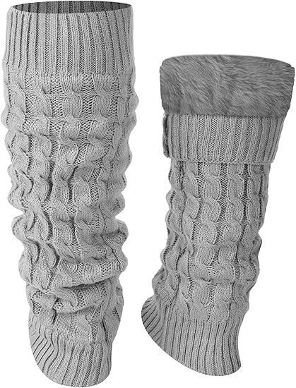 Women's Light Grey Leg Warmers 2 Pairs Warm Soft Comfortable Winter Accessory V1258-DP02-BOL-640