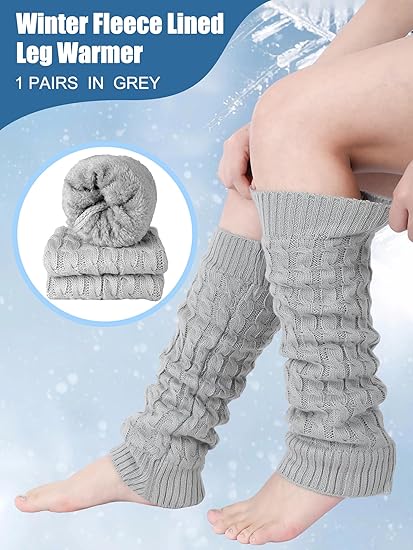 Women's Light Grey Leg Warmers 2 Pairs Warm Soft Comfortable Winter Accessory V1258-DP02-BOL-640