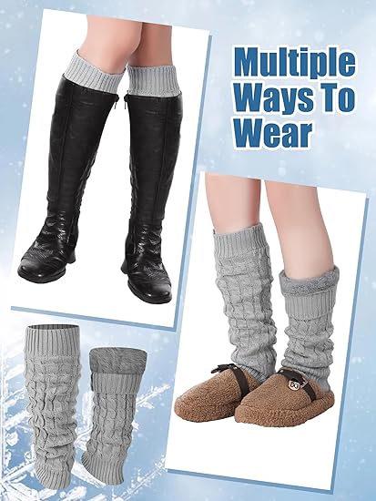 Women's Light Grey Leg Warmers 2 Pairs Warm Soft Comfortable Winter Accessory V1258-DP02-BOL-640