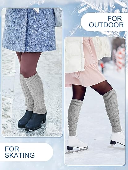 Women's Light Grey Leg Warmers 2 Pairs Warm Soft Comfortable Winter Accessory V1258-DP02-BOL-640