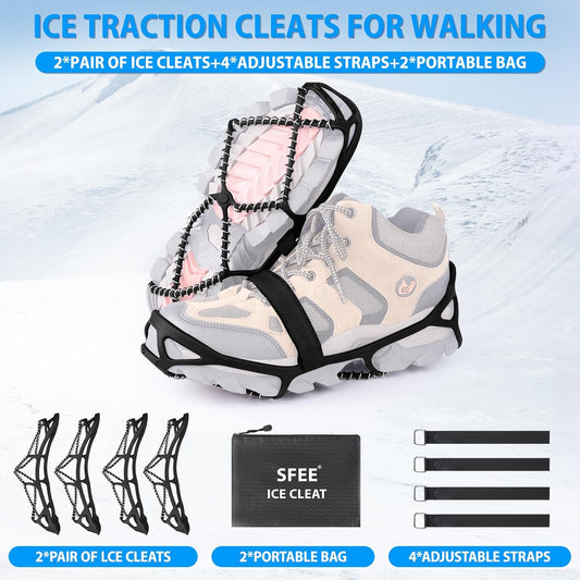 Anti-Slip Snow Shoes Covers Ice Grips Traction Cleats for Boots Shoes Size 38-43 2 Pairs V1258-DP02-BOL-645
