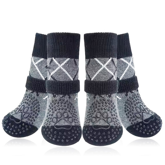 Non-Slip Dog Boots 4 Pack Size M Grey Elastic Paw Protectors for Muddy Paws V1258-DP02-BOL-652