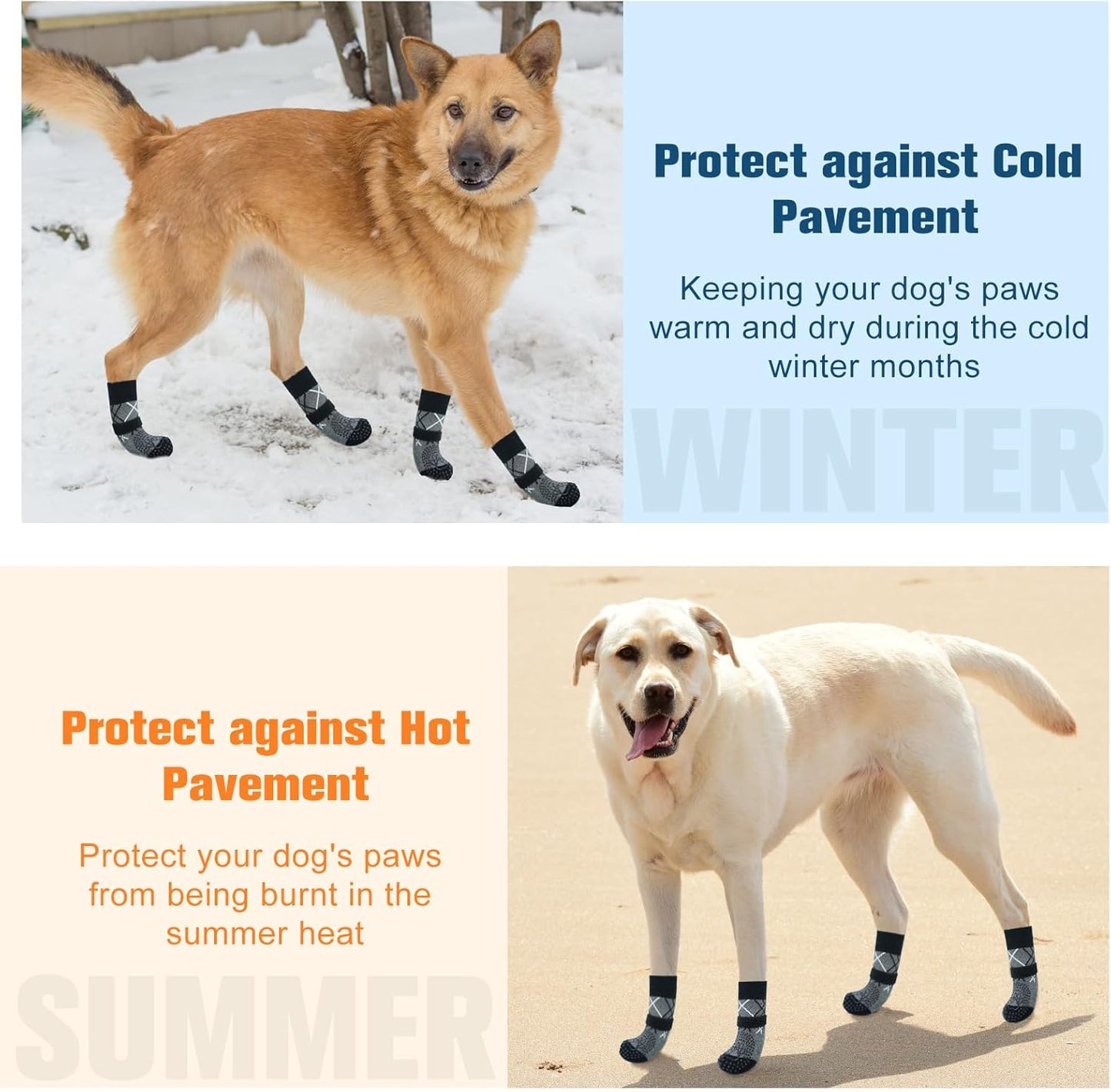Non-Slip Dog Boots 4 Pack Size M Grey Elastic Paw Protectors for Muddy Paws V1258-DP02-BOL-652