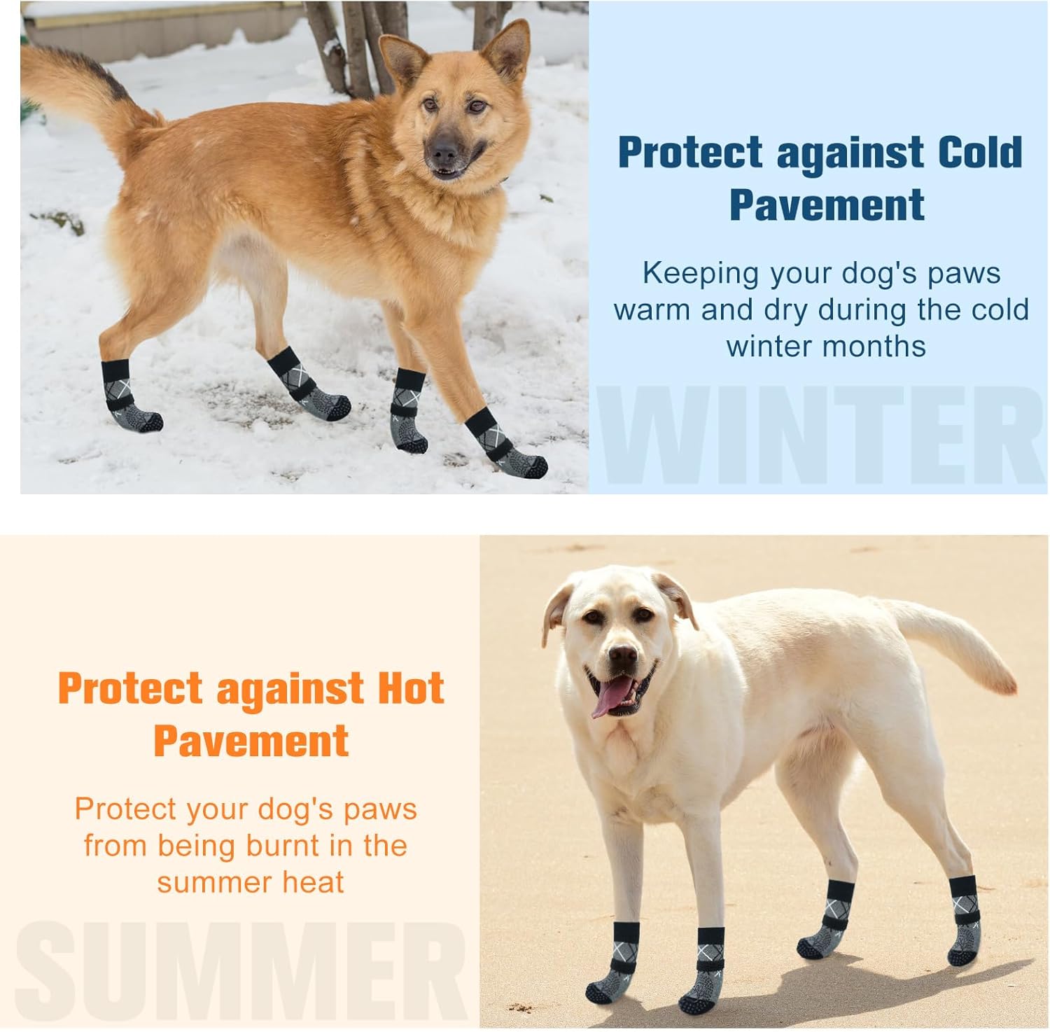 Non-Slip Dog Boots 4 Pack Size M Grey Elastic Paw Protectors for Muddy Paws V1258-DP02-BOL-652