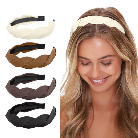 Women's Retro Wide Hairbands Set of 4 - Black White Brown Coffee - Adult Hair Accessories V1258-DP02-BOL-654