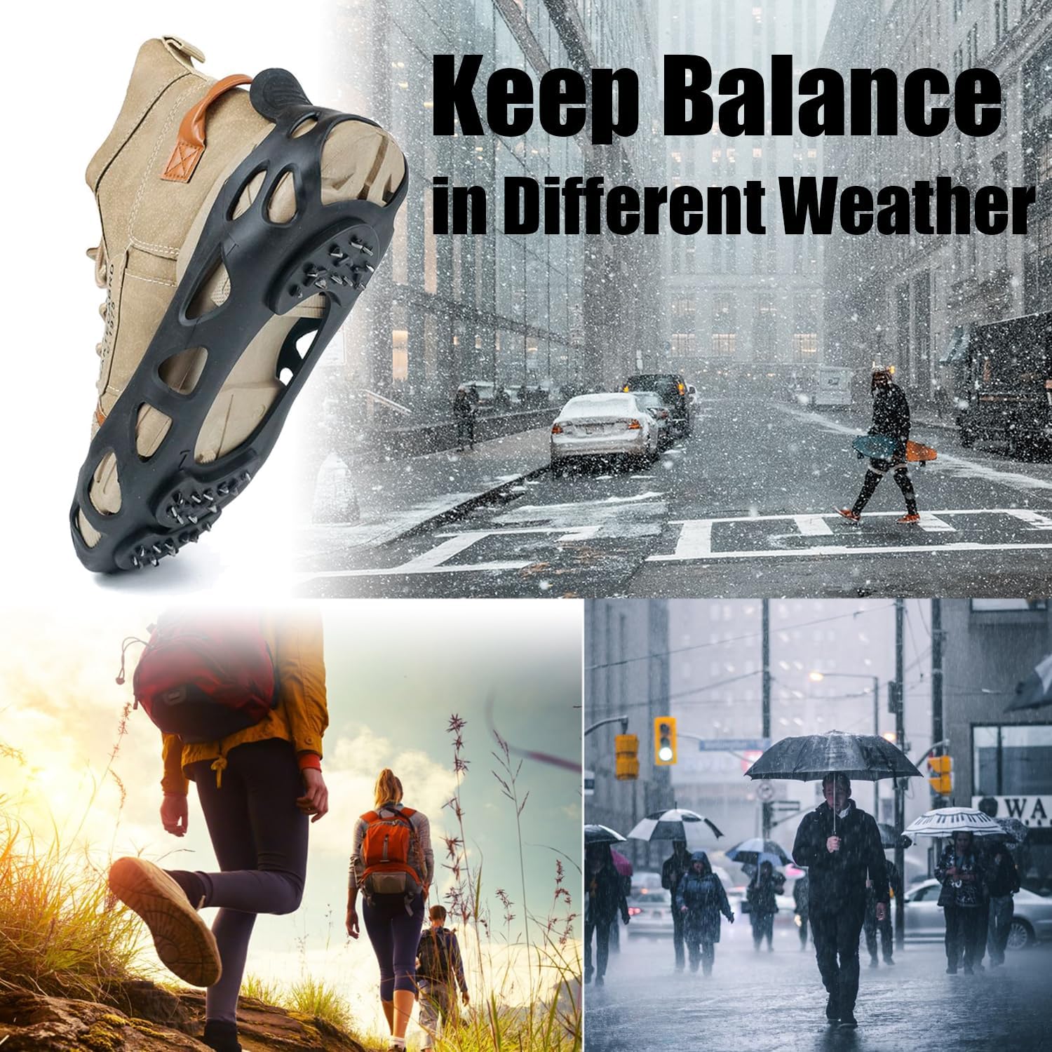 Anti-Slip Ice Spikes with 30 Teeth Strong Grip Size 41-46 Black 1 Pair V1258-DP02-BOL-657